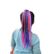 エクステンション 三つ編み ヘアゴム付き キッズ ジュニア ヘアアクセサリー ウィッグ つけ毛 カラフル ダンス 発表会 おしゃれ かわいい 簡単 カラバリ豊富 赤 青 紫