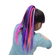 エクステンション 三つ編み ヘアゴム付き キッズ ジュニア ヘアアクセサリー ウィッグ つけ毛 カラフル ダンス 発表会 おしゃれ かわいい 簡単 カラバリ豊富 赤 青 紫