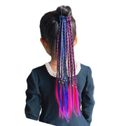 エクステンション 三つ編み ヘアゴム付き キッズ ジュニア ヘアアクセサリー ウィッグ つけ毛 カラフル ダンス 発表会 おしゃれ かわいい 簡単 カラバリ豊富 赤 青 紫