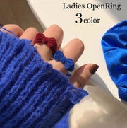 オープンリング 指輪 レディース アクセサリー ファッションリング ベロア調 リボン 可愛い おしゃれ 女性用 婦人用 普段使い プレゼント 贈り物 ギフト 誕生日 記念日