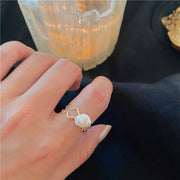 指輪 オープンリング レディース アクセサリー パール調 おしゃれ 上品 華やか かわいい ギフト 贈り物 プレゼント 女性用 婦人用 波形 ウェーブ ファッション小物
