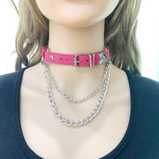 チョーカー レディース 女性用 アクセサリー 首輪 首飾り レザー調 チェーン付き ハート ベルト パンク ロック かっこいい おしゃれ