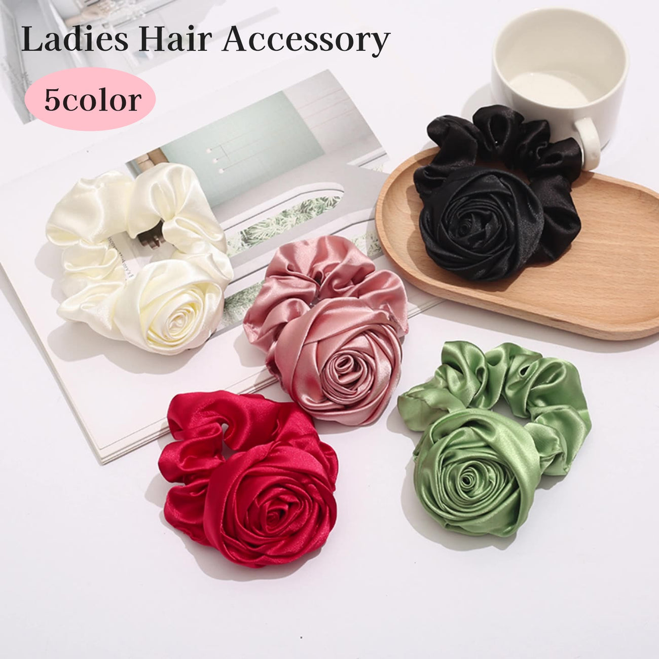 シュシュ ヘアゴム レディース 女性 婦人 ヘアアクセサリー 髪飾り フラワー 薔薇風 バラ風 まとめ髪 ヘアアレンジ かわいい おしゃれ