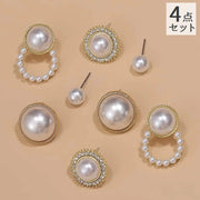 スタッドピアス 4点セット アクセサリー レディース 耳飾り キャッチピアス パール調 ラインストーン おしゃれ 上品 華やか ゴージャス プレゼント ギフト 贈り物 女性用 婦人用 ファッション小物