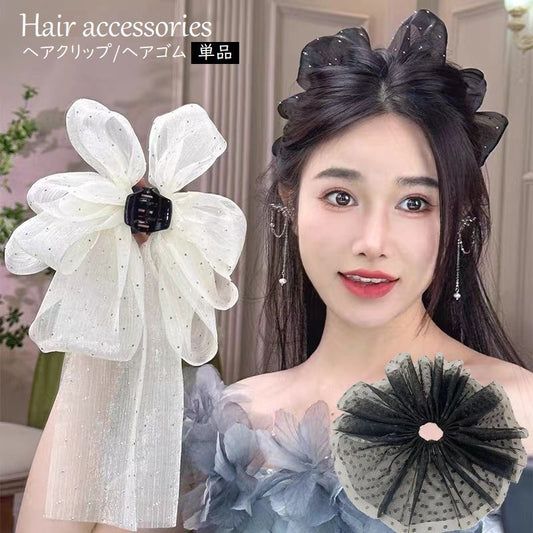 ヘアクリップ ヘアゴム 単品 ヘアアクセサリー レディース リボン付 商品画像