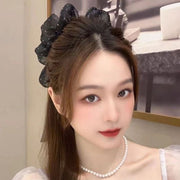 ヘアクリップ ヘアゴム 単品 ヘアアクセサリー レディース リボン付 バンスクリップ チュールリボン ヘアタイ シュシュ まとめ髪 ヘアアレンジ ドット柄 水玉 ガーリー 可愛い