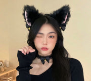 ヘッドドレス カチューシャ コスチューム アクセサリー レディース 女性 婦人 猫耳 フェイクファー リボン レース 鈴 フリル ホワイト ブラック かわいい おしゃれ コスプレ 仮装 パーティー イベント