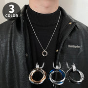 ネックレス トリプルリング メンズ 男性用 アクセサリー 単品 シルバーカラー 銀色 シンプル おしゃれ カジュアル カッコいい 首飾り ギフト 記念日 誕生日 プレゼント 贈り物 ファッション小物 ゴールドカラー 黒 青 金色