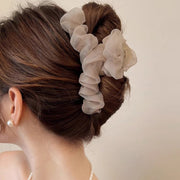 ヘアクリップ バンスクリップ レディース ヘアアクセサリー チュール 透け感 春 夏 女性 婦人 髪留め まとめ髪 ハーフアップ ヘアアレンジ 透け感 ふんわり 大きめ フルアップ ハーフアップ かわいい 大人女子 ピンク ホワイト 白 ブラック 黒
