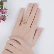 指輪 オープンリング 調節可能 アクセサリー レディース 女性 婦人 ラインストーン 蝶々 チョウ リーフ かわいい おしゃれ ギフト プレゼント 贈り物 ファッション雑貨