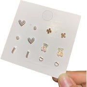スタッドピアス 6ペアセット アクセサリー レディース 女性用 ファッション小物 小ぶり 小さめ ハート フェイクパール ラインストーン クマ シンプル かわいい おしゃれ プレゼント ギフト 誕生日 記念日 デイリー 普段使い 通勤 通学 オフィスファッション