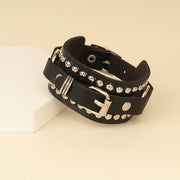 ベルトブレスレット メンズ 男性 アクセサリー ファッション雑貨 スタッド 太め 無骨 フェイクレザー ブラック かっこいい クール おしゃれ パンクロック プレゼント ギフト