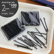 ヘアピン アメリカピン 100本入り 玉つき アメピン 5.5cm ストレート 波型 ウェーブ ヘアアレンジ ヘアアクセサリー 前髪ピン サイドピン ブラック 黒