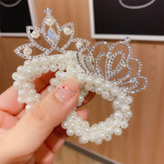 ヘアゴム ビーズシュシュ 子供 キッズ 女の子 ヘアアクセサリー 髪飾り まとめ髪 ヘアアレンジ パール調 ラインストーン 王冠