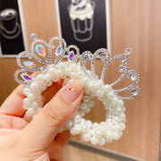ヘアゴム ビーズシュシュ 子供 キッズ 女の子 ヘアアクセサリー 髪飾り まとめ髪 ヘアアレンジ パール調 ラインストーン 王冠