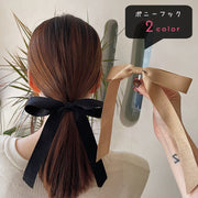 ポニーフック ヘアフック ヘアカフス レディース 女性 ヘアアクセサリー ファッション雑貨 リボン 無地 ブラック カーキ シンプル シック 可愛い キュート ガーリー フェミニン