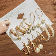 ピアス 9ペアセット フープピアス スタッドピアス レディース 女性用 アクセサリー リング パール調 ラインストーン ねじれ おしゃれ 可愛い シンプル 華やか 耳飾り おでかけ デート 普段使い プレゼント