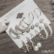 ピアス 9ペアセット フープピアス スタッドピアス レディース 女性用 アクセサリー リング パール調 ラインストーン ねじれ おしゃれ 可愛い シンプル 華やか 耳飾り おでかけ デート 普段使い プレゼント