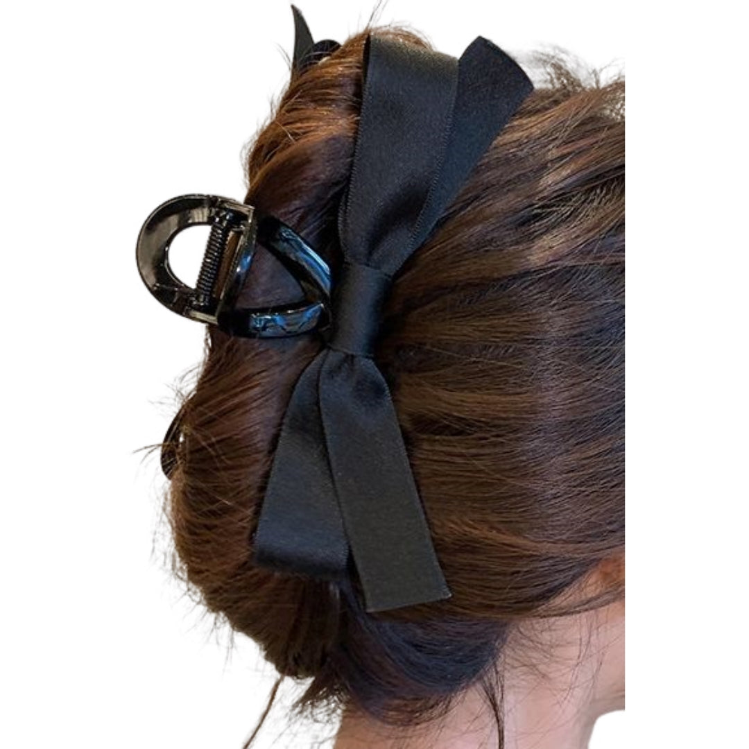 バンスクリップ ヘアクリップ ブラックリボン ヘアアクセサリー レディース まとめ髪 ブラック×ツヤあり バリエーション画像