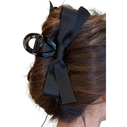 バンスクリップ ヘアクリップ ブラックリボン ヘアアクセサリー レディース まとめ髪 ブラック×ツヤあり バリエーション画像