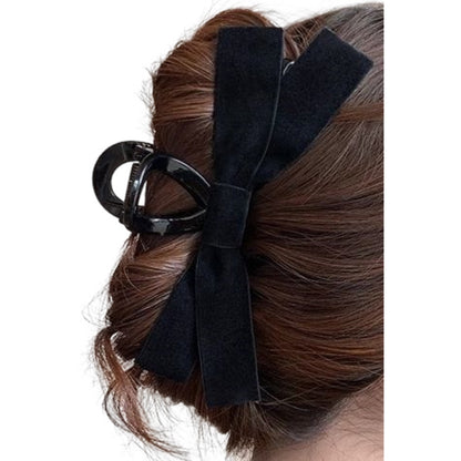 バンスクリップ ヘアクリップ ブラックリボン ヘアアクセサリー レディース まとめ髪 ブラック×ベロア バリエーション画像