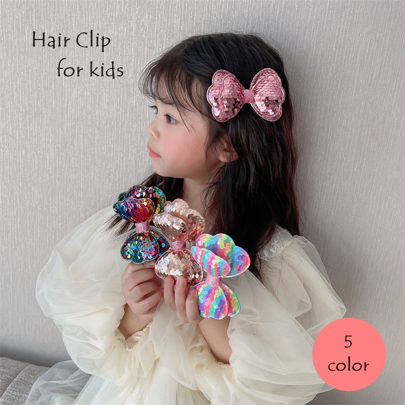 ヘアクリップ 子供 女の子 キッズ ヘアアクセサリー 髪飾り リボン スパンコール かわいい おしゃれ お出かけ キラキラ 豪華