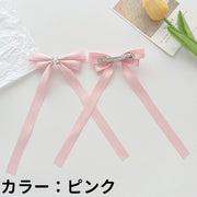 バレッタ レディース ヘアアクセサリー ヘアクリップ ロングリボン ハートデザイン 布製 かわいい 優雅