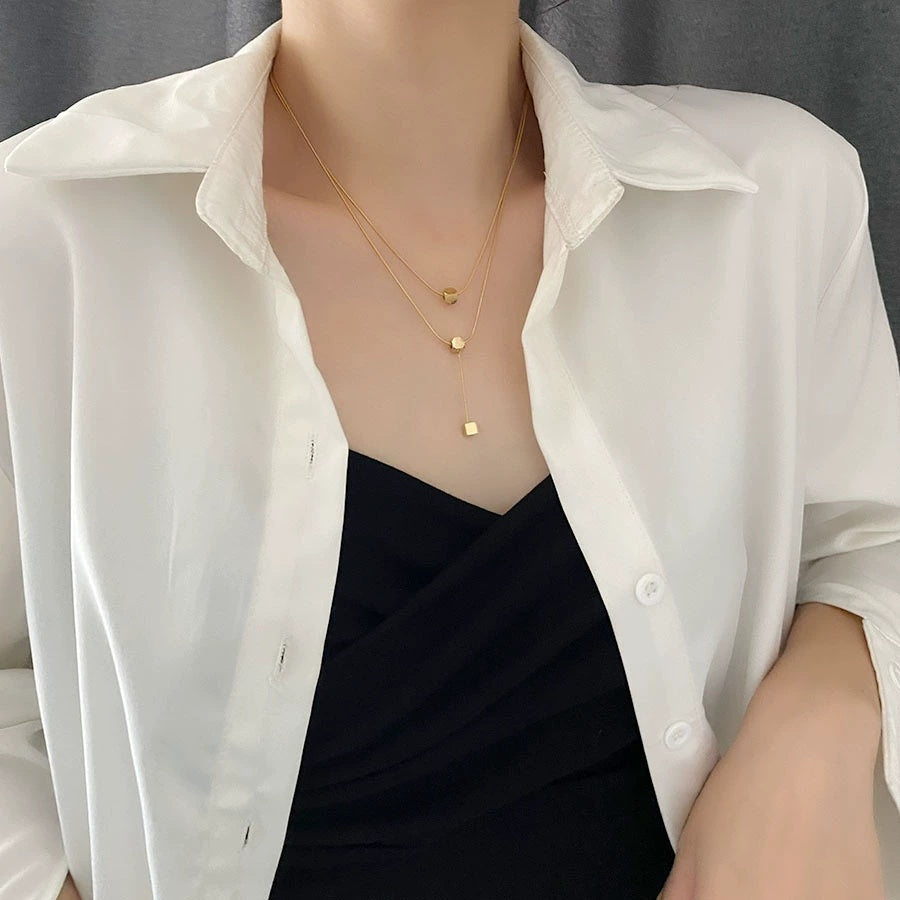 2連ネックレス キューブ ゴールド レディース 女性 ダブルチェーン 商品画像2