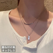 ネックレス 重ね付け風 二連 レディース 女性 アクセサリー チェーン プレート シルバーカラー シンプル おしゃれ かわいい 首飾り お出かけ 普段使い ギフト プレゼント ファッション小物