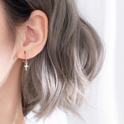 フープピアス リングピアス 中折れ式 レディース アクセサリー 耳飾り モチーフ ハート クロス スター シルバーカラー ローズゴールドカラー 揺れる かわいい 華奢 ギフト プレゼント デート 女性 ワンタッチ