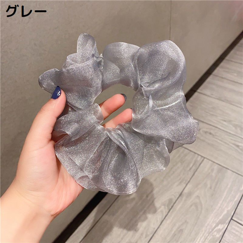 シュシュ ヘアゴム 2個 女性 オーガンジー風 光沢 商品画像5