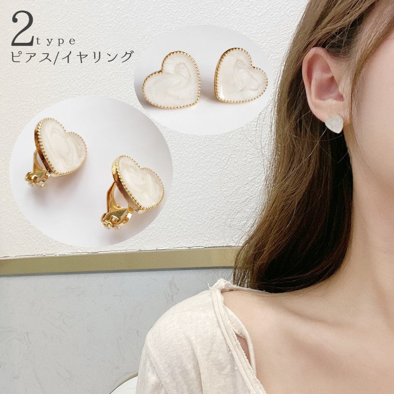 ピアス スタッドピアス イヤリング イヤークリップ レディース 女性 アクセサリー ハート マーブル調 お洒落 可愛い ファッション小物 ギフト プレゼント