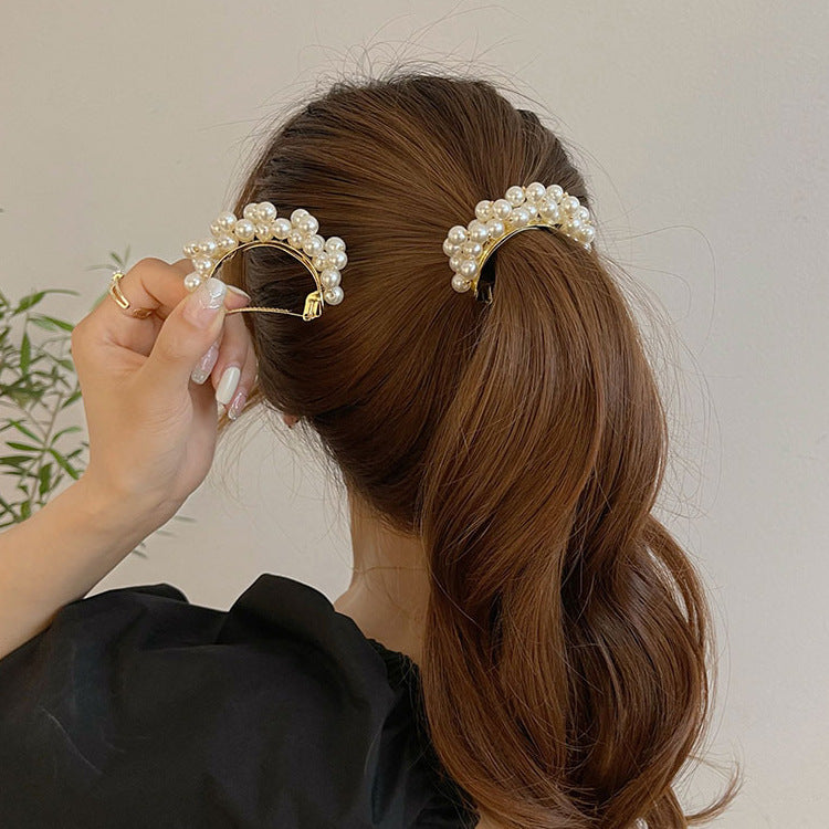 バレッタ ヘアアクセサリー レディース フェイクパール Ｕ型 ポニー 商品画像5