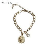 ブレスレット レディース 女性用 アクセサリー チェーン フェイクパール ハート 十字架 クロス コイン風 アジャスター付き おしゃれ かわいい プレゼント ギフト 贈り物 サイズ調整可能 ゴールドカラー 金色