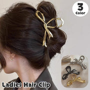 ヘアクリップ バンスクリップ 髪留め レディース 女性 婦人 ヘアアクセサリー リボン型 髪飾り 蝶結び ヘアアレンジ 上品 エレガント メタルカラー 高級感 高見え おしゃれ かわいい 普段使い デイリー 通勤 通学