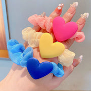 シュシュ ヘアゴム 髪ゴム キッズ 子供用 子ども用 女の子 ヘアアクセサリー ファッション雑貨 ハート 無地 イエロー ブルー ローズピンク フェミニン ガーリー ポップ カジュアル 可愛い キュート おしゃれ