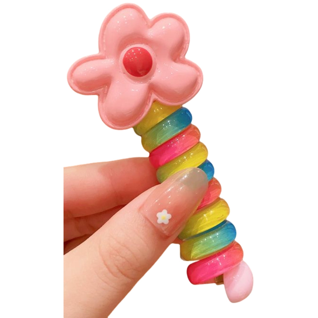 コイルポニー キッズ ヘアアクセサリー スパイラルポニー フラワー リボン ハート スパンコール カラフル スパイラルフック かわいい おしゃれ 女子 女の子 子供