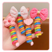 コイルポニー キッズ ヘアアクセサリー スパイラルポニー フラワー リボン ハート スパンコール カラフル スパイラルフック かわいい おしゃれ 女子 女の子 子供