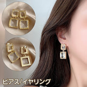 ピアス スタッドピアス イヤリング レディース 女性 アクセサリー 四角 スクエア 2連 クリアカラー お洒落 大人可愛い ファッション小物 プレゼント 贈り物