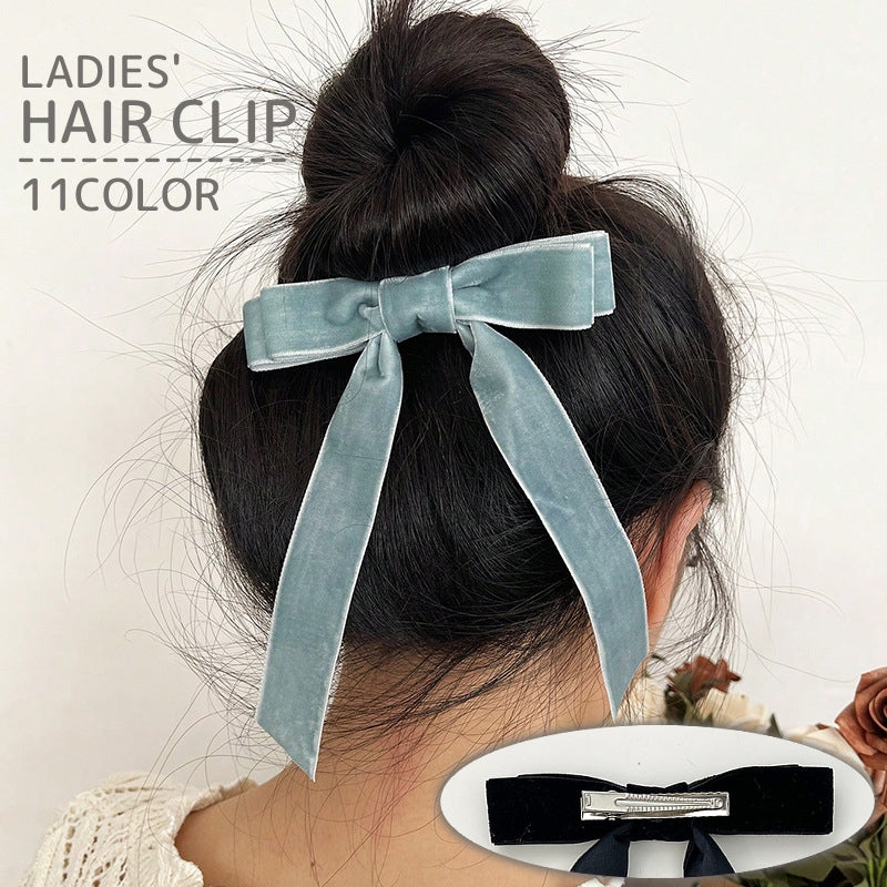 ヘアクリップ リボン ヘアアクセサリー レディース 女性 髪飾り 髪留め ベロア 無地 単色 シンプル かわいい おしゃれ 上品