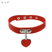 チョーカー 首飾り レディース 女性 アクセサリー ファッション雑貨 幅広 太め チャーム付き ハート スナップボタン フェイクレザー 無地 レッド ブラック おしゃれ かわいい キュート パンクロック系 プレゼント ギフト