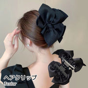 ヘアクリップ バンスクリップ レディース ヘアアクセサリー リボン グリーン ブラック 大きい かわいい エレガント