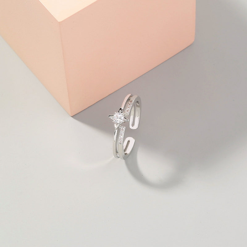 指輪 オープンリング レディース アクセサリー ラインストーン 2連風 商品画像3