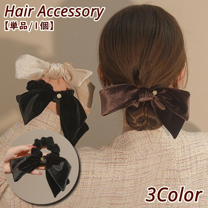 シュシュ ヘアゴム 単品 1個 ヘアアクセサリー レディース 女性 婦人 チェック リボン サテン風 チャーム付き 髪飾り まとめ髪 髪留め おしゃれ かわいい ヘアアレンジ 大人可愛い カジュアル デイリー ガーリー キュート