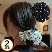 シュシュ ヘアゴム レディース サテン ヘアアクセサリー 髪飾り 髪留め ヘアアレンジ まとめ髪 ドット柄 水玉模様 おしゃれ