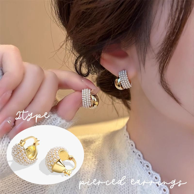 ピアス レディース アクセサリー パール調 ゴールドカラー フープピアス ラインストーン キラキラ かわいい フォーマル パーティー 華やか 上品 おしゃれ 女性