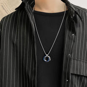 ネックレス レディース メンズ アクセサリー ペンダント リング チェーン ラインストーン シルバーカラー おしゃれ カジュアル シンプル プレゼント ギフト 贈り物 首飾り かっこいい 女性用 男性用 ブルー ブラック 青 黒