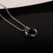 ネックレス レディース メンズ アクセサリー ペンダント リング チェーン ラインストーン シルバーカラー おしゃれ カジュアル シンプル プレゼント ギフト 贈り物 首飾り かっこいい 女性用 男性用 ブルー ブラック 青 黒