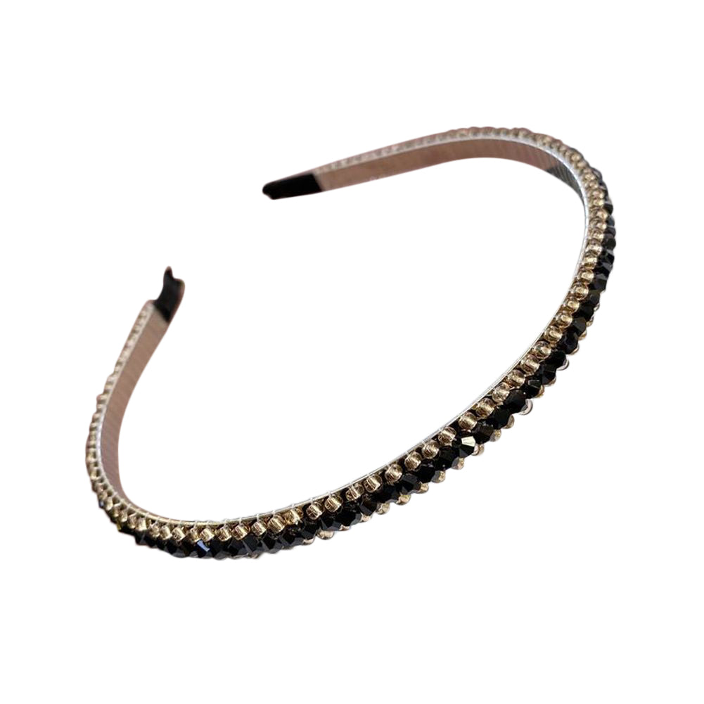 カチューシャ レディース ヘアアクセサリー 髪飾り ラインストーン ツイスト フラット×ブラック バリエーション画像