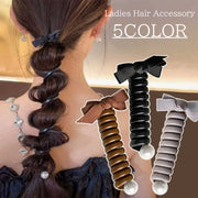 コイルポニー レディース ヘアアクセサリー スパイラルポニー リボン フェイクパール パール調 きれいめ フェミニン おしゃれ かわいい 女性 大人女子